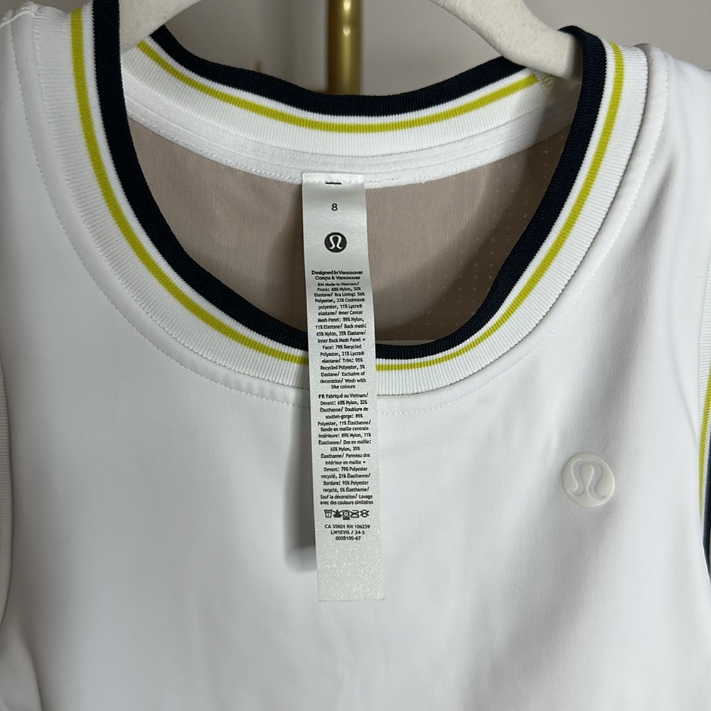 2024 Lululemon Varsity Scoop-Neck Cropped Tennis Tank Top
White / Yellow / Navy - Picture 7 of 8